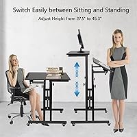 Vista 5 de Hadulcet Escritorio móvil de pie con estación de carga, escritorio ajustable para computadora de pie, carrito ajustable para laptop con ruedas