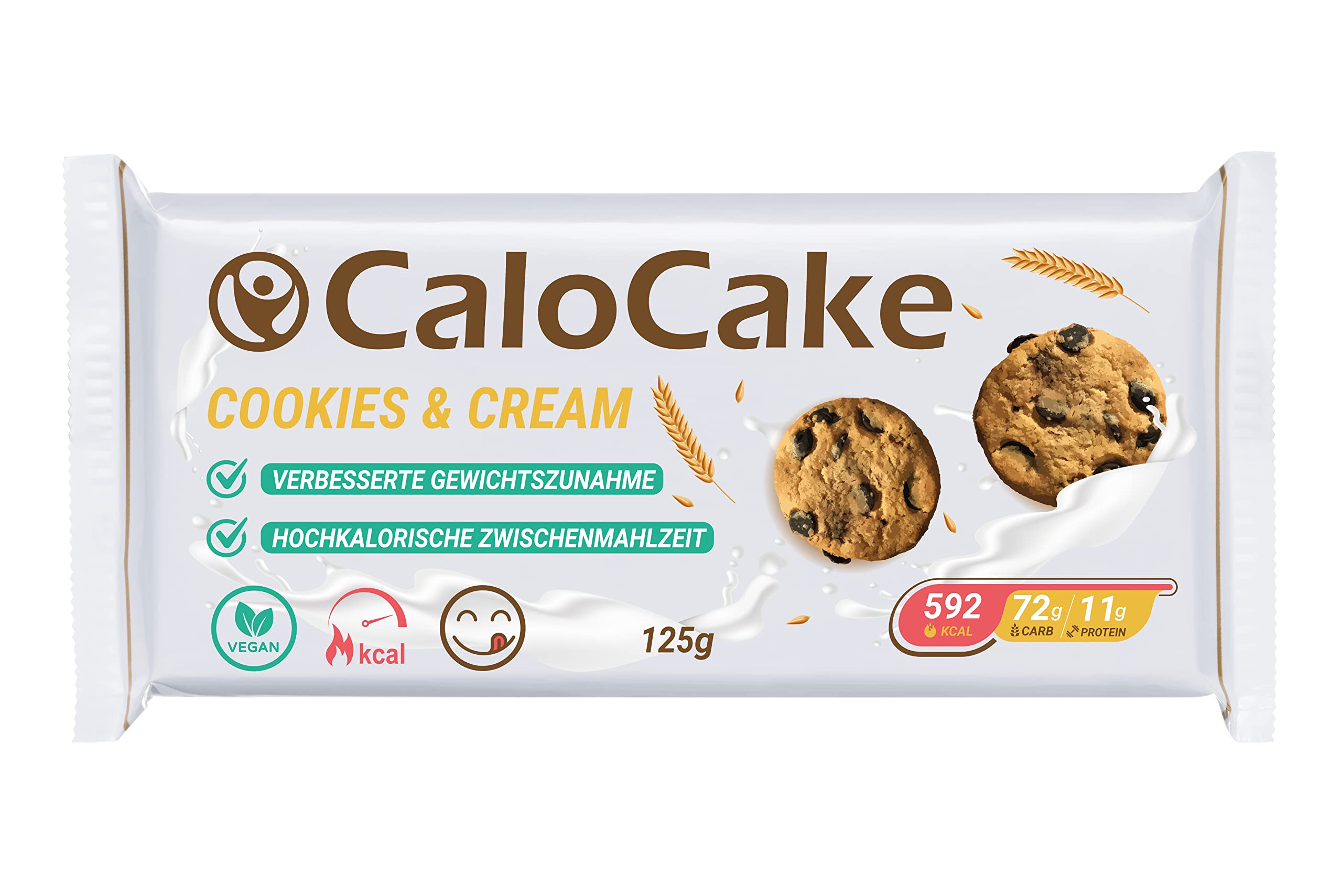 Nahrung hochkalorisch für Gewichtszunahme | Ausdauer- & Energieriegel mit viel Protein & 592 Kalorien | Mahlzeiten Riegel vegan & laktosefrei | CaloCake von CaloVital 24er Box (Cookies & Cream)