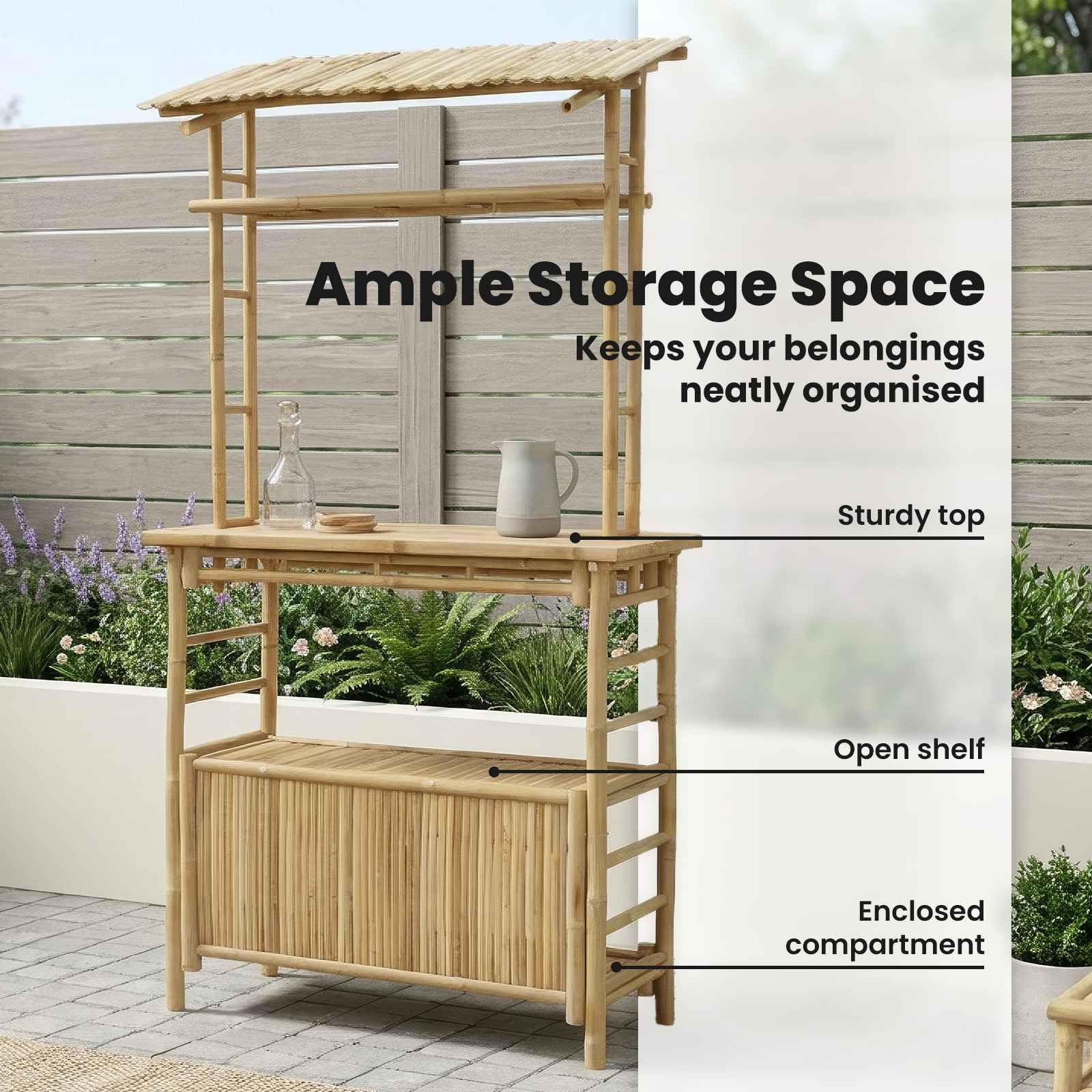 vidaXL Outdoor Bartisch Natur 115 x 95 x 214 cm Bambus, Stylischer Bar-Tisch, robust für Sommerpartys, Gartenfest, umweltfreundliches Design, minimalistisch und chic