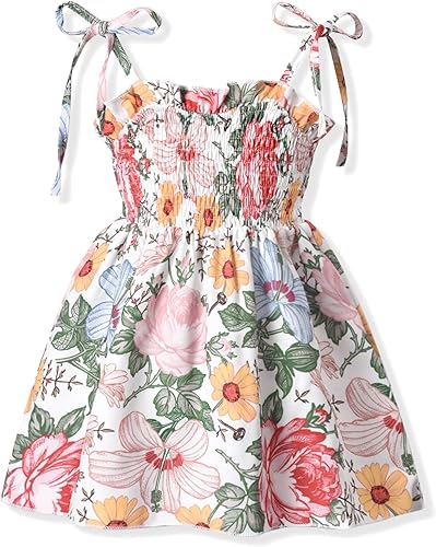 Aalizzwell Vestido fruncido con tirantes delgados para bebés y niñas