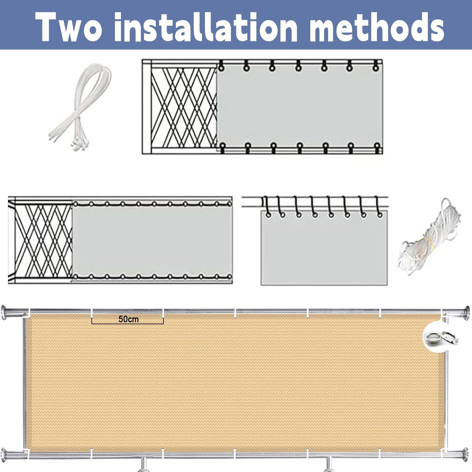 Brise Vue Balcon Extérieur 130 x 300 cm HDPE 220G/M², Protection Contre Soleil, Résistant Aux Intempéries Écran de Confidentialité pour Balcon pour Jardin Patio, Jaune Sable