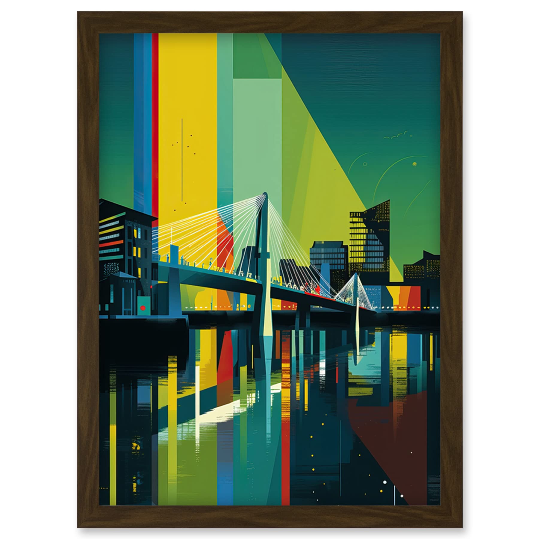 Artery8 Glasgow Bells Bridge Modern Geometric Cityscape Artwork Framed Wall Art Print A4