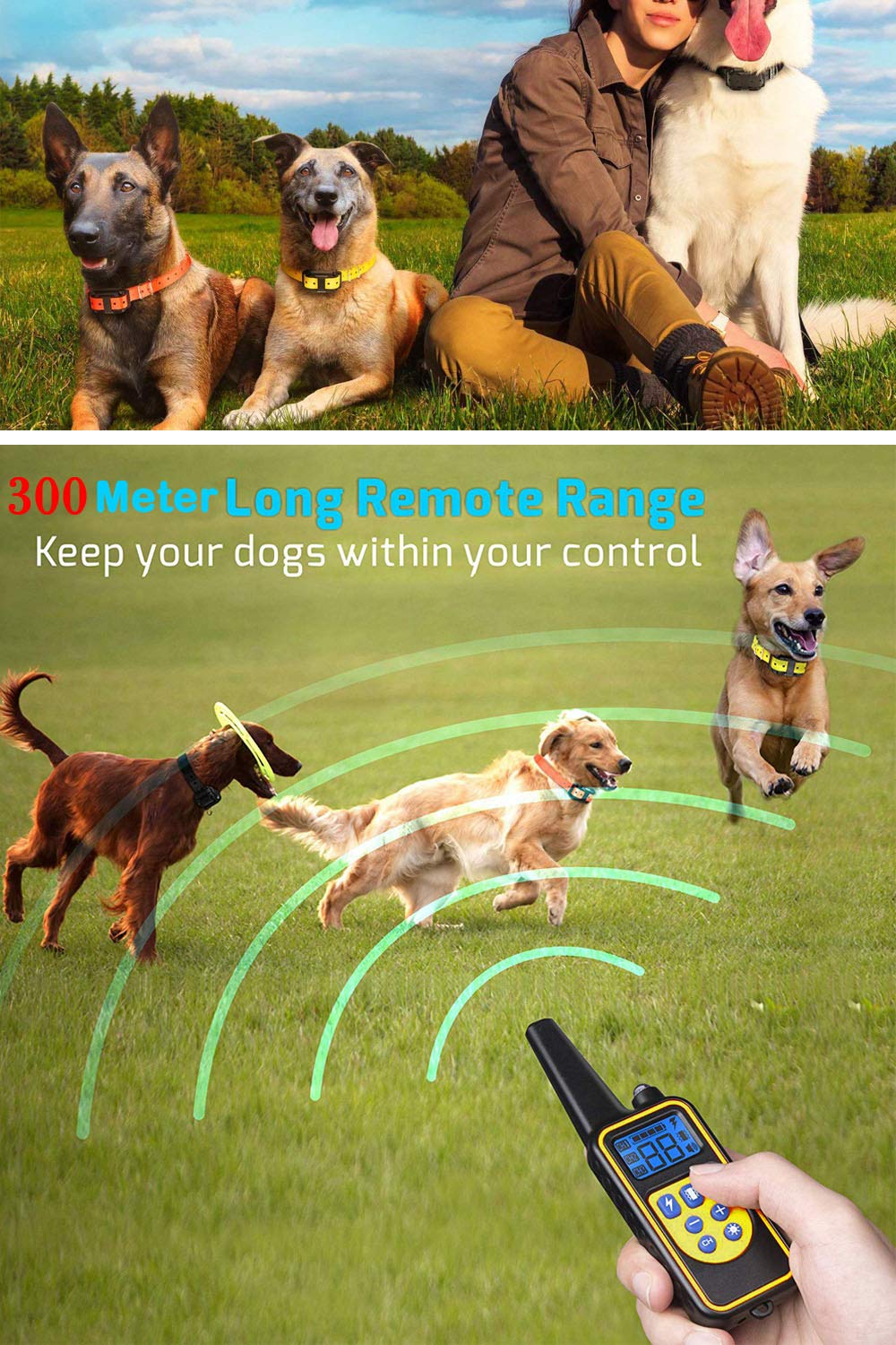 Collar para Perros Mando. Rango De 300 Metros Recargable. Resistente Al Agua. Pitido De Alerta Y Modo De Vibración.