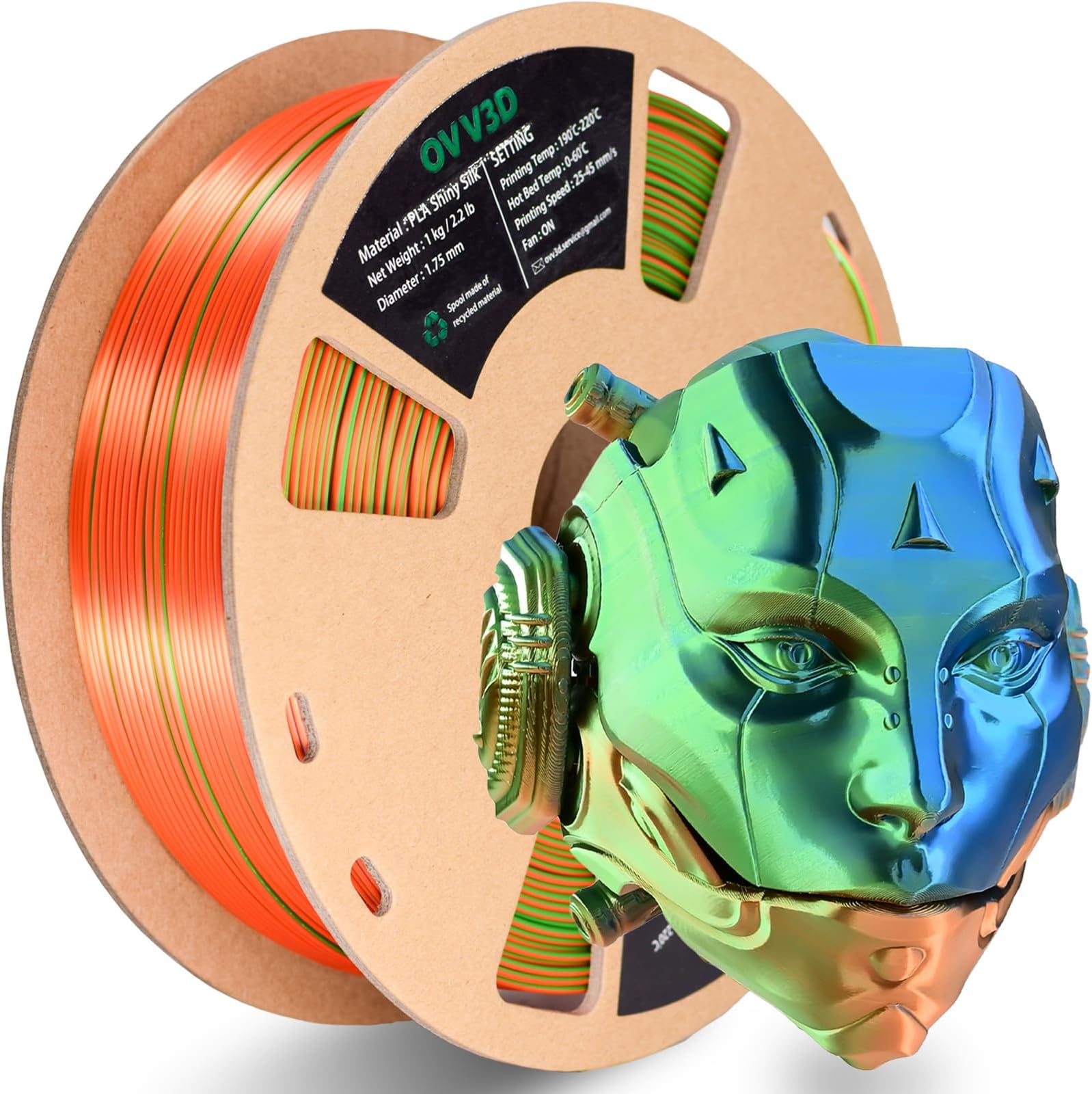 (2 Items) OVV3D Tri-Colors Red-Yellow-Blue & Tri-Colors Blue-Green-Orange 3D Printer Filament Bundle, 1kg+1kg