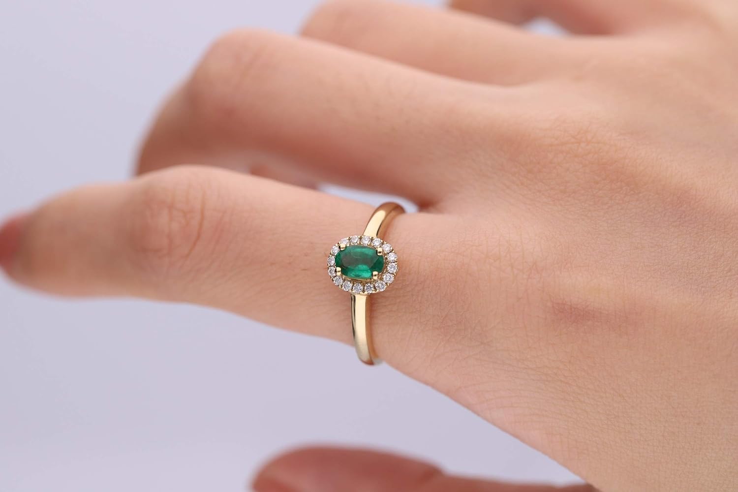 Gin & Grace 10K Yellow Gold Natural Zambian Emerald Ring with Natural Diamonds for women | Ethically, authentically & organically sourced Oval-Cut Emerald hand-crafted jewelry for her | Emerald Ring for women.