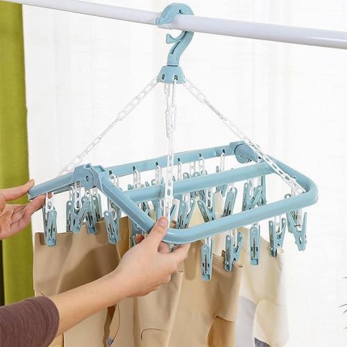 Miniatura 2 de Clip plegable y colgador de goteo, 12 piezas de ganchos plegables con 32 clips de secado, estante de secado plegable con 32 clips para secar