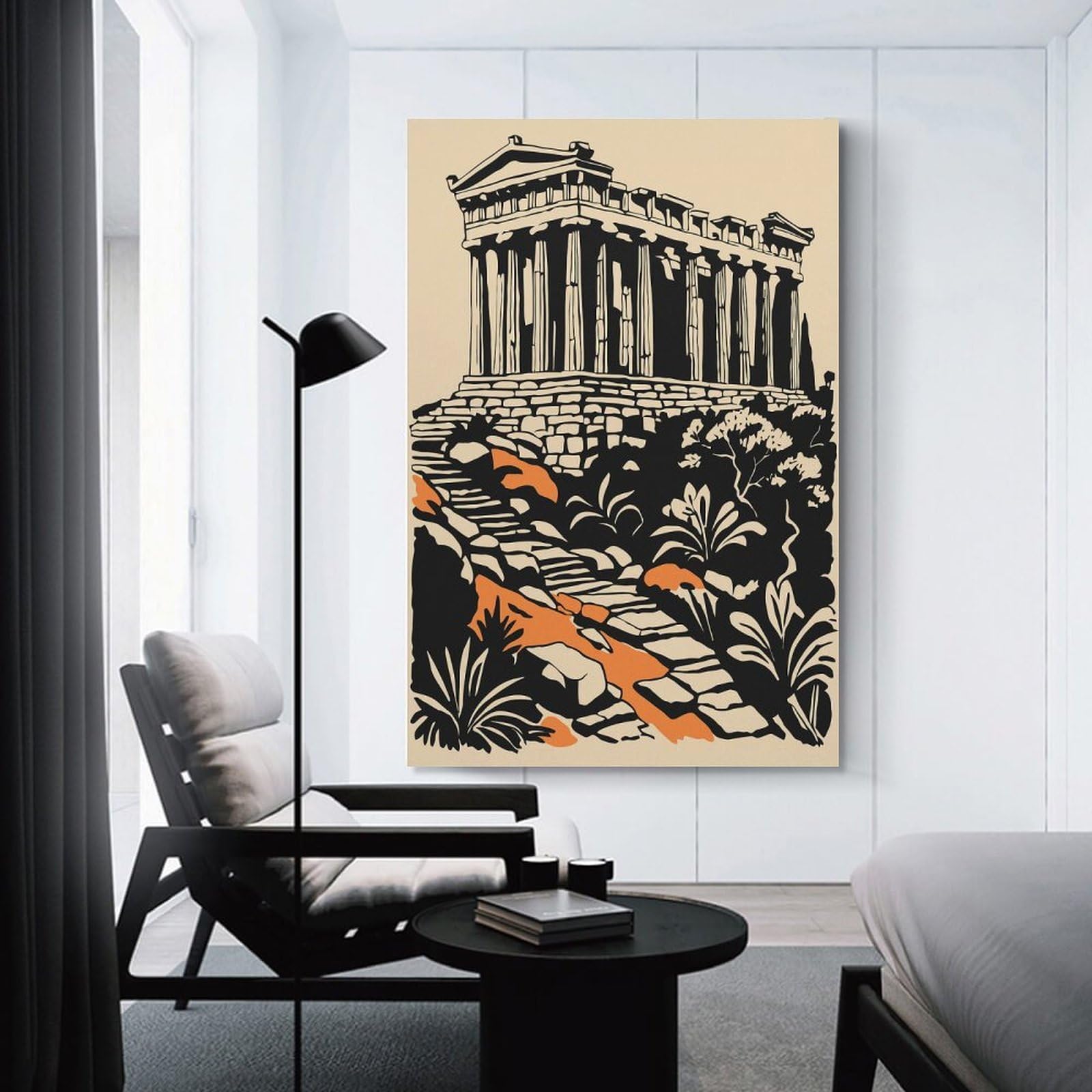 Junmoney Canvas Art Print Ancient Greek Temple with Stone Steps, 20x30inch(50x75cm), for Small Homes, Bedrooms Or Open Spaces, A Simple Refresh for Blank Walls