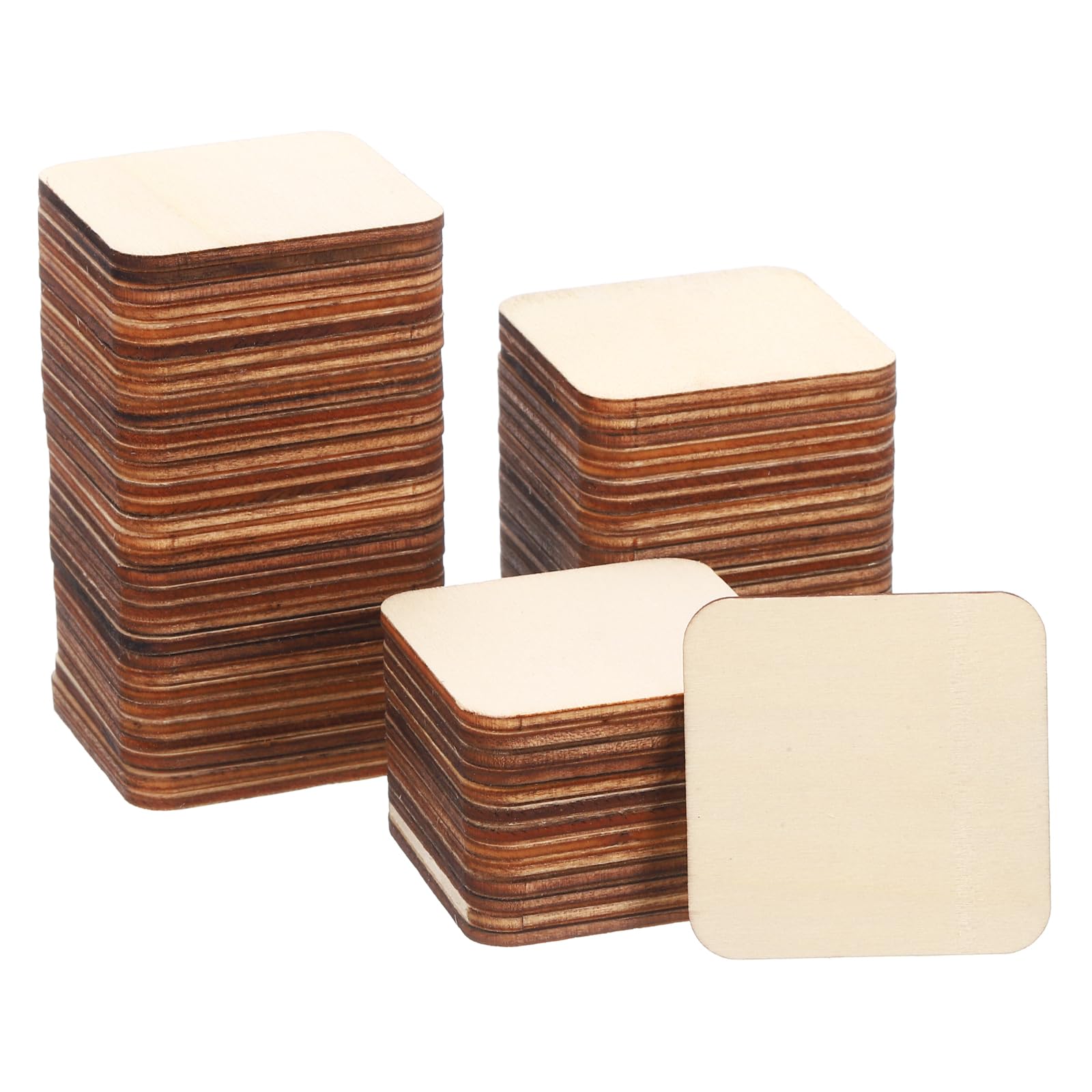 PATIKIL 50mm Wood Pieces, 80Pcs Unfinished Square Wood Shapes Blank Wooden Cutouts Natural Ornaments for DIY Project Photo Coaster Wall Tiles