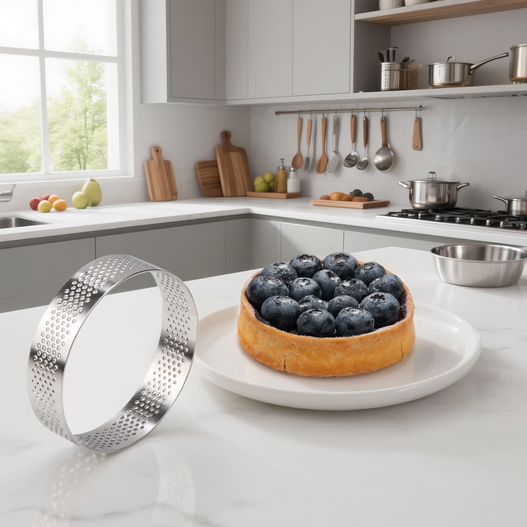 Guowall Perforated Tart Ring Set, Muffin Rings Cake Mould Stainless Steel Pastry Rings for Baking Crumpets Desserts (8 Pieces) - Image 3