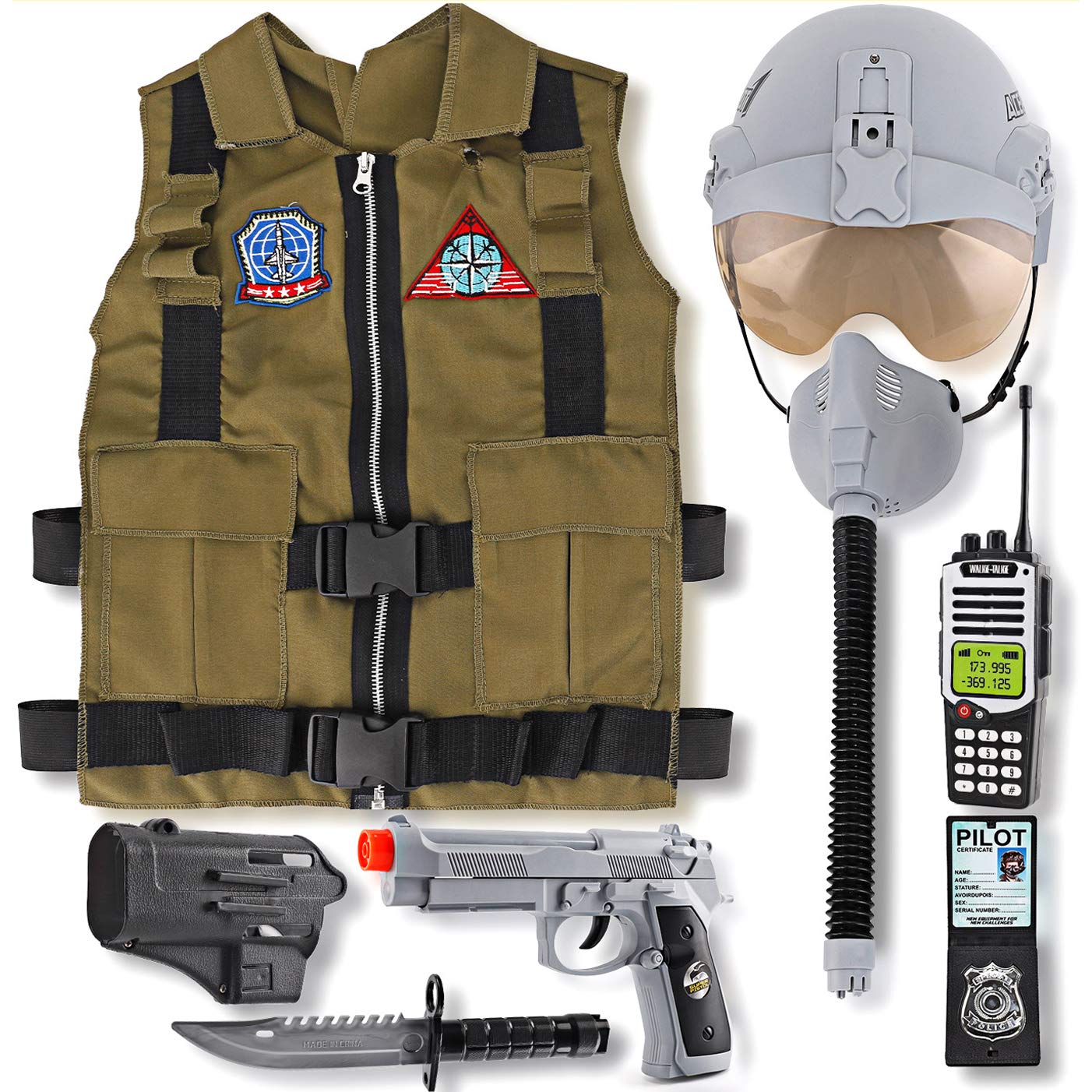 Kids Jet Fighter Air Pilot Costume Deluxe Dress Up Role Play Set with