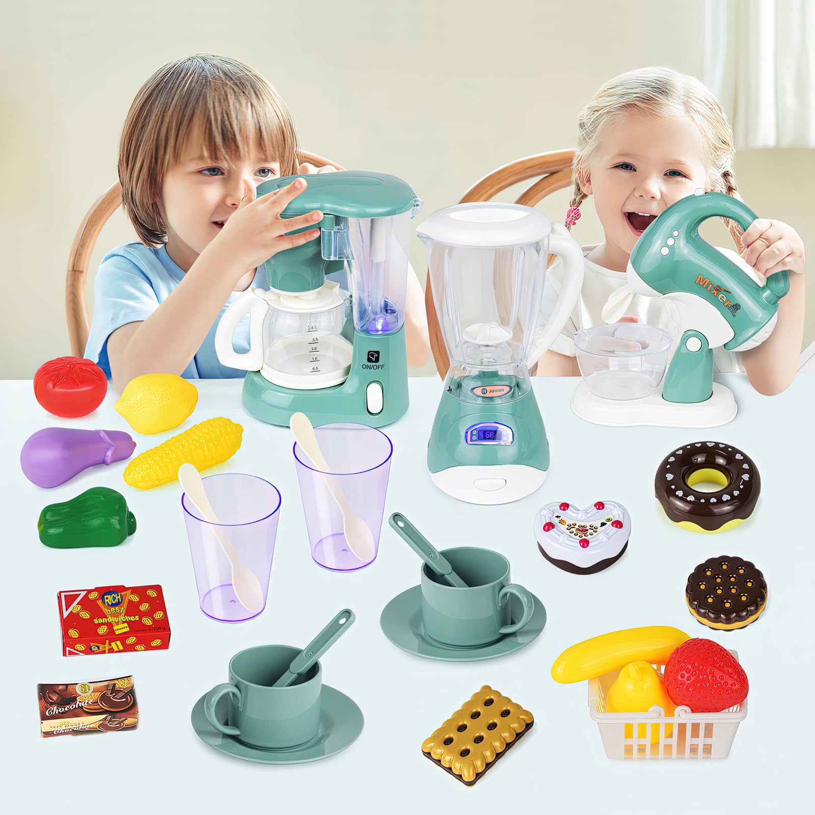 Cocina Infantil Accesorios - Cocina Juguetes con Cafetera, Licuadora, Batidora para Niñas 3-5 Años