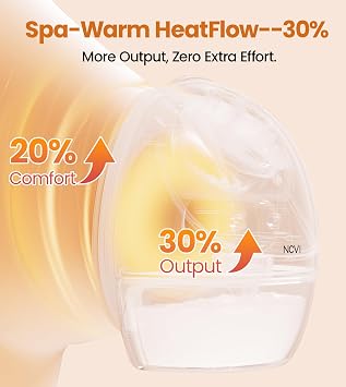 NCVI Security Heated Wearable Breast Pump with Innovative Heat-Flow for Mom | 300mmHg Suction, Double-Sealed Flange , 4 Modes 9 Levels, Leakproof, 46 dB Quiet,Portable Breastfeeding Pump, +30 Output