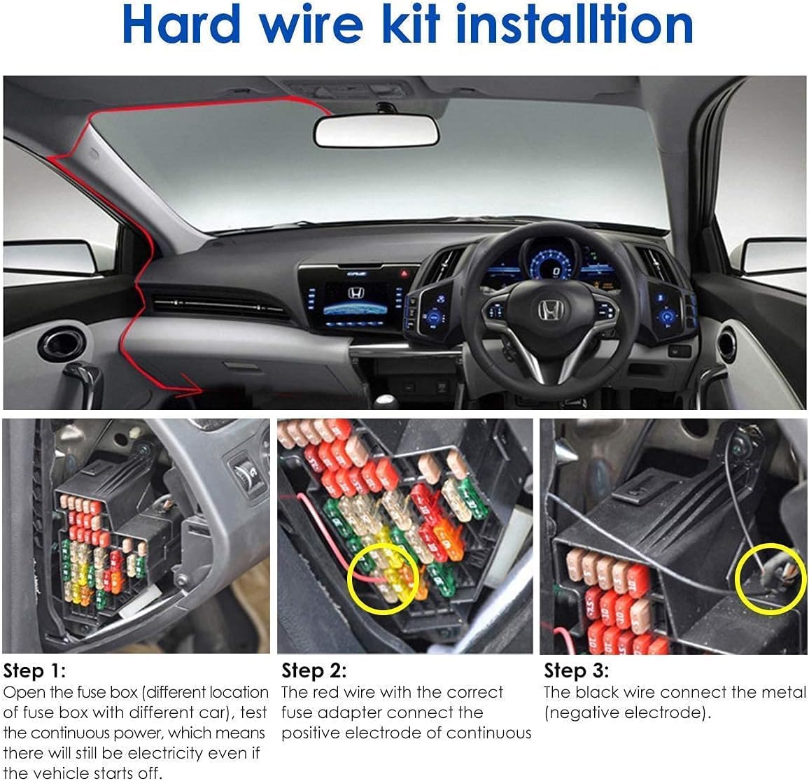 GUZZI zestaw okablowania USB C do kamery samochodowej 12V-24V do 5V/2,5A Ładowarka do kamery samochodowej Przewód zasilający do kamery samochodowej USB typu C, długość 320cm