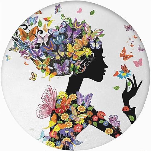 Mantel redondo ajustable con borde elástico, flores de moda para niñas con mariposas y estampado ornamental de poliéster, XXS, se ajusta a mesa