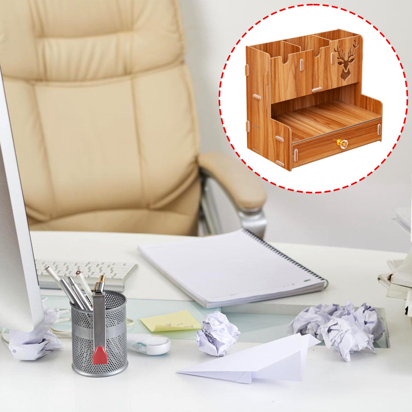 Schreibtisch Organizer mit Schublade, Stifthalter, multifunktionale Schreibwaren Aufbewahrungsbox, Tisch Organizer für Büro, Schule, Zuhause, Stiftehalter, Schreibtisch Organizer mit Schublade