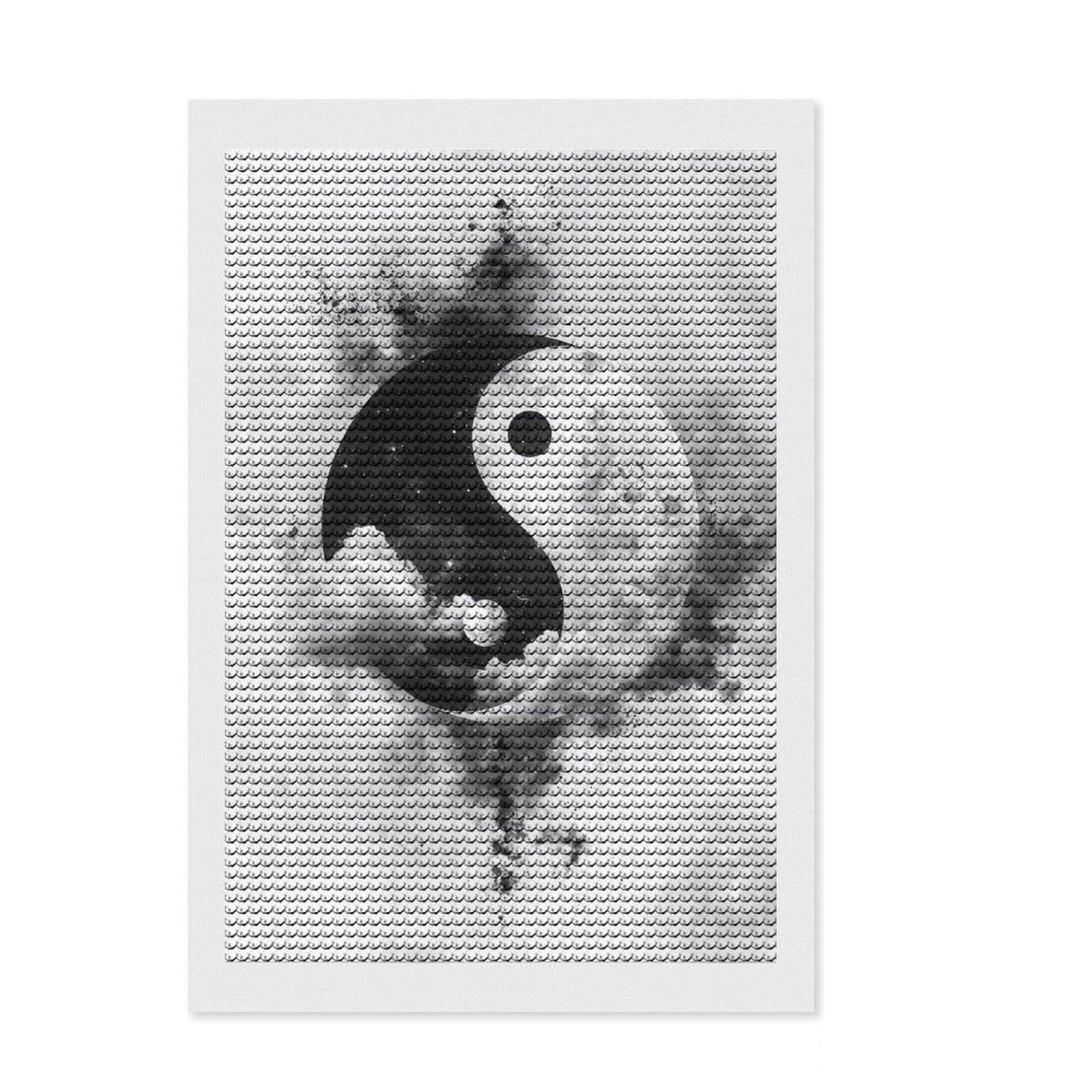 Junmoney The Yin Yang Clouds Diamond Art Canvas 8"x12", Decorate Your Room, Satisfying Creative Project, Full Kit Included, Aesthetic Room Decor