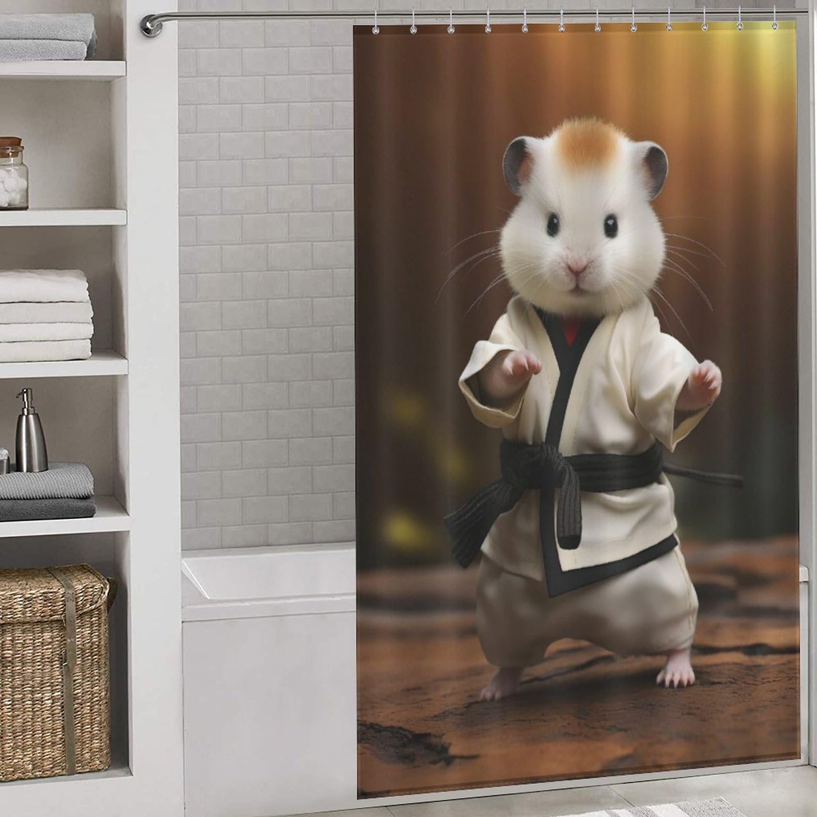 Rideau de douche hamster lavable et imperméable en tissu anti-éclaboussures