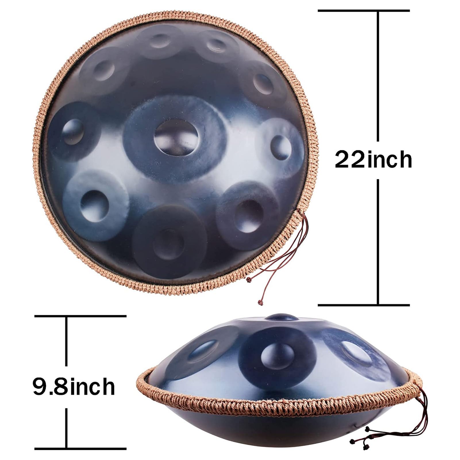 Tambour à Main en Acier 10 Notes, Handpan De 22 Pouces en Ré Mineur, Tambour à Main 432hz, pour La Guérison Sonore, La Méditation Personnelle, Le Yoga