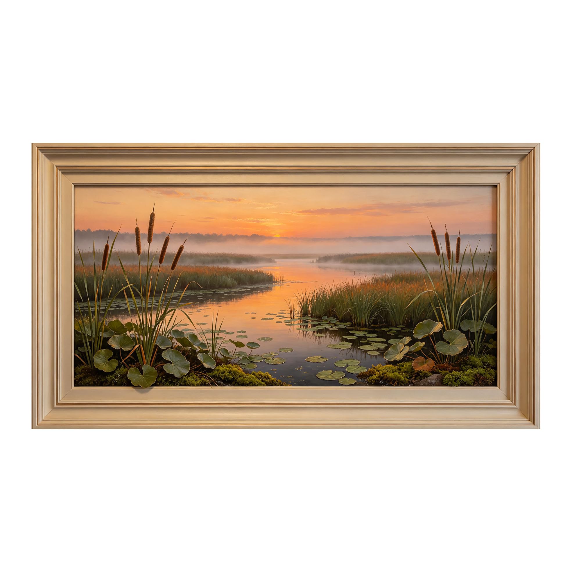 Yzpallescene 3D Framed Wall Art 50cm×100cm Sunset Marsh Lake Panoramic Oil Painting Large Size SelfAdhesive Removable Wall Decor Prints Artwork for Living Room Bedroom Office