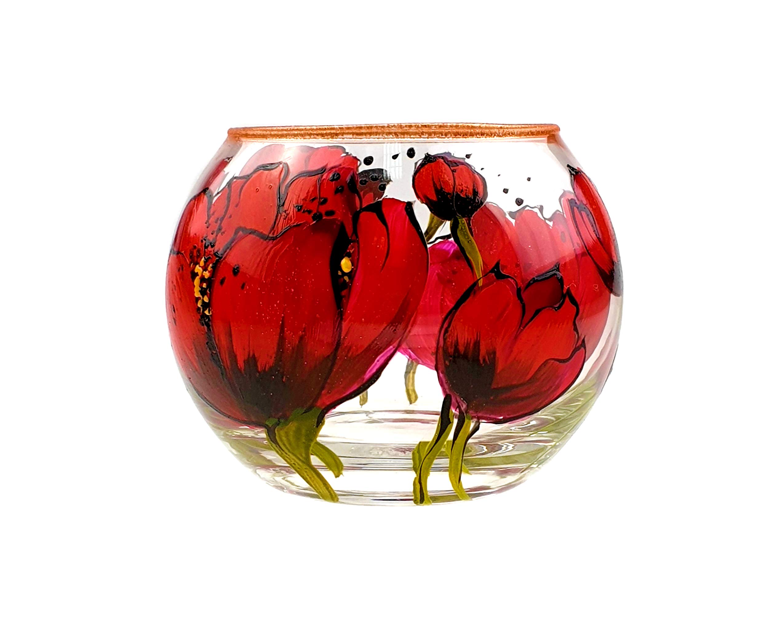 HAND CRAFTED VASE (candleholder) Red poppy with rhinestones