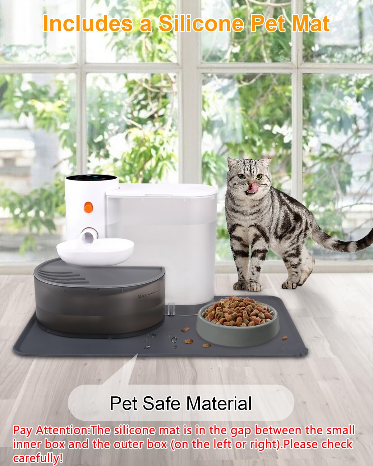Fuente de agua inteligente para mascotas, fuente de agua para gatos sin filtro, fuente de agua ultra silenciosa de 3L/2,891.7 g, diseño de separación (incluye una alfombrilla de silicona para