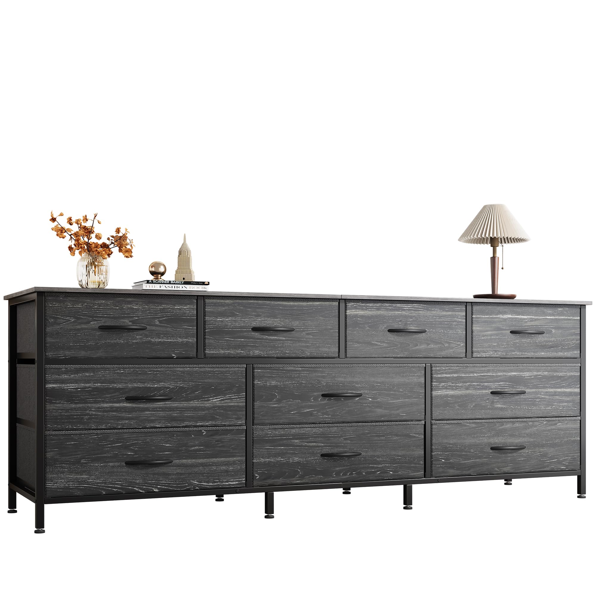 Huuger 63 Inch Dresser for Bedroom, Long Dresser with 10 Fabric Drawers, Large TV Stand for 55, 65, 70 Inch TV, Toy Storage Organizer for Closet,