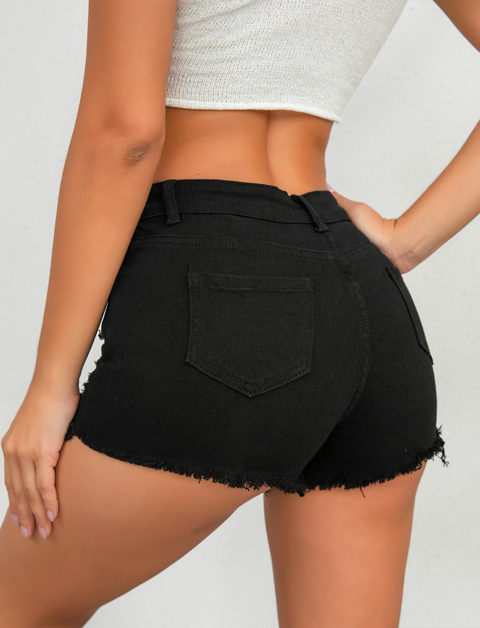 FEOYA Short en Jean Sexy pour Femmes Pantalon Chaud Taille Haute Short Slim Fit Short en Jean Déchiré