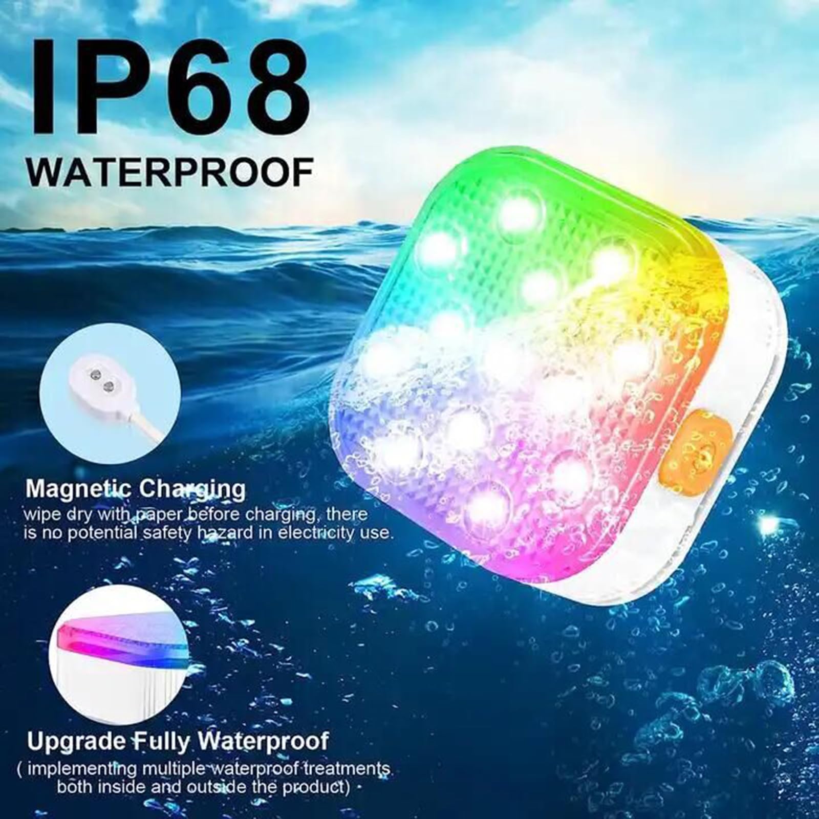 Lampe LED de piscine IP68 étanche à intensité variable avec télécommande, 16 couleurs, 6 modes dynamiques, minuterie 2h/4h/6h, chargement magnétique