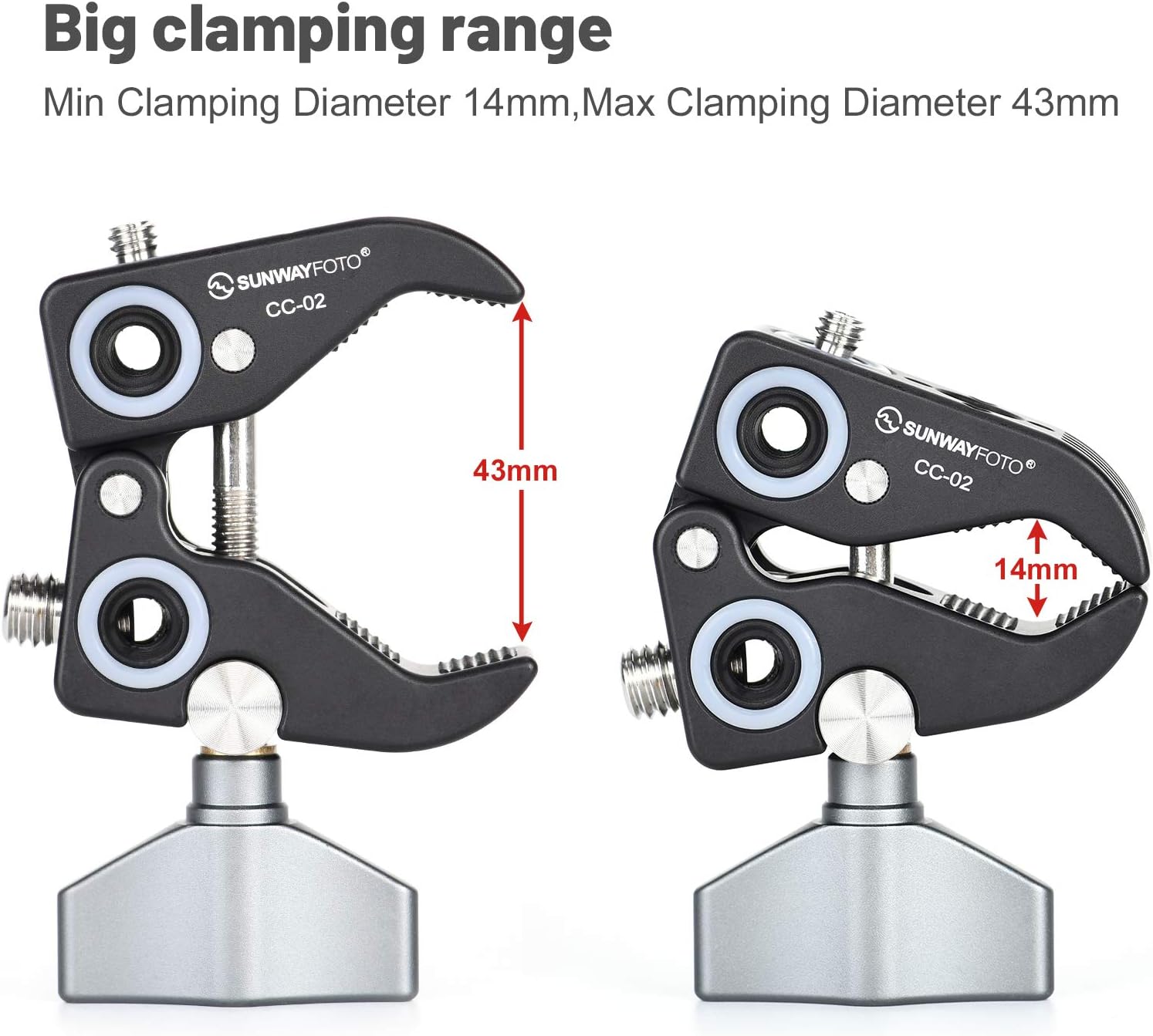 SUNWAYFOTO CC02 Super Clamp on Tripod 1/4 and 3/8 Thread Camera Mount
