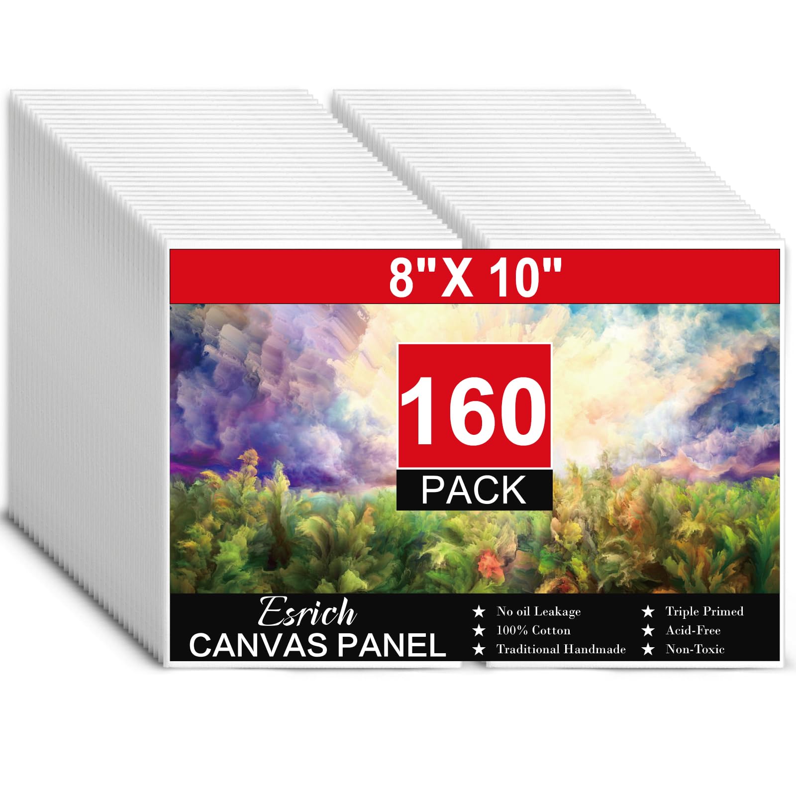 ESRICH Canvases for Painting 8x10, 160 Pack Canvas Boards for Painting Cotton Primed Acid Free Blank Canvas Panels for Oil Paint, Watercolor, Acrylic Paint, Gouache and Tempera. 8*10in 160pack