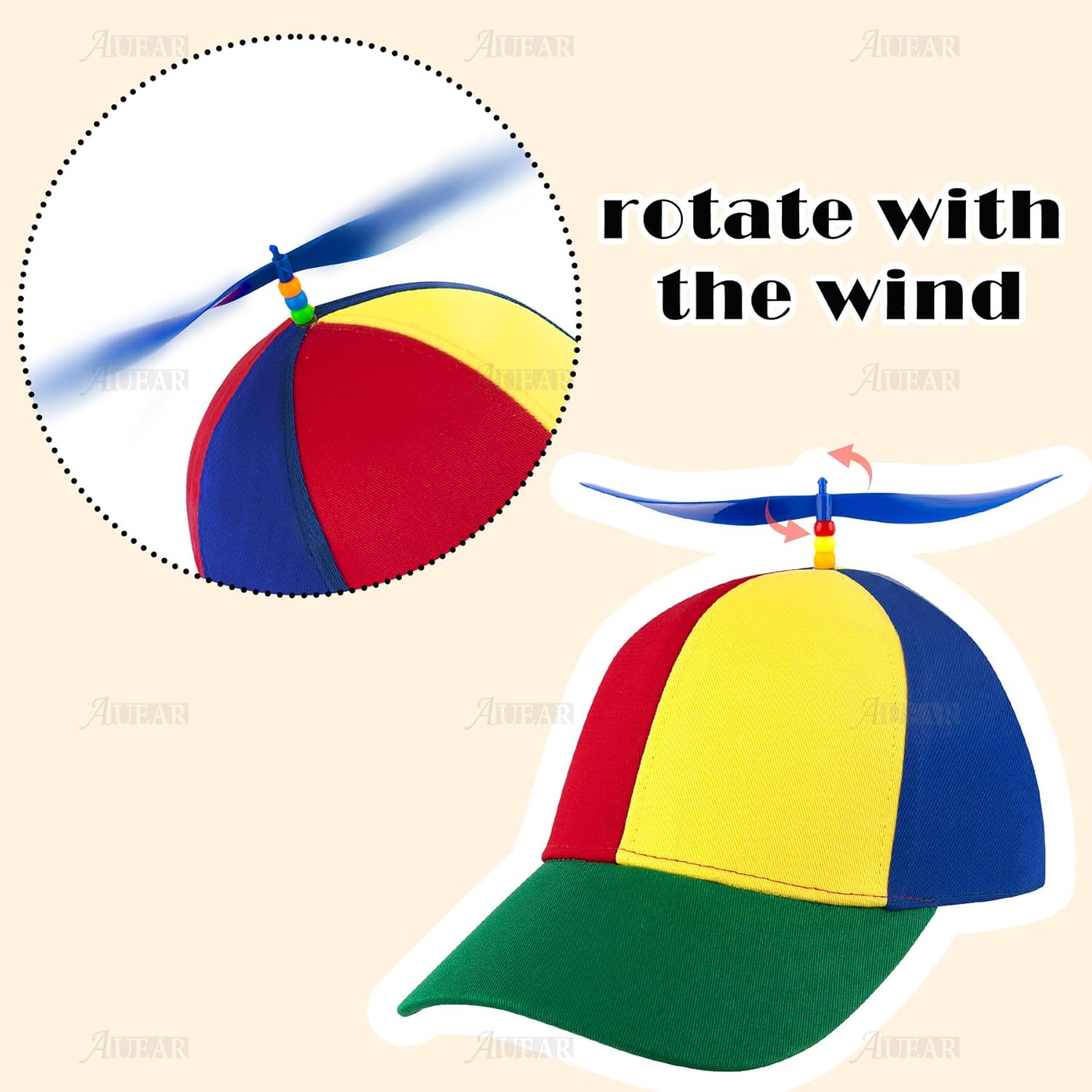 AUEAR, Detachable Adult Propeller Hat Baseball Cap Rainbow Top Hat Brightly Rainbow - Image 3