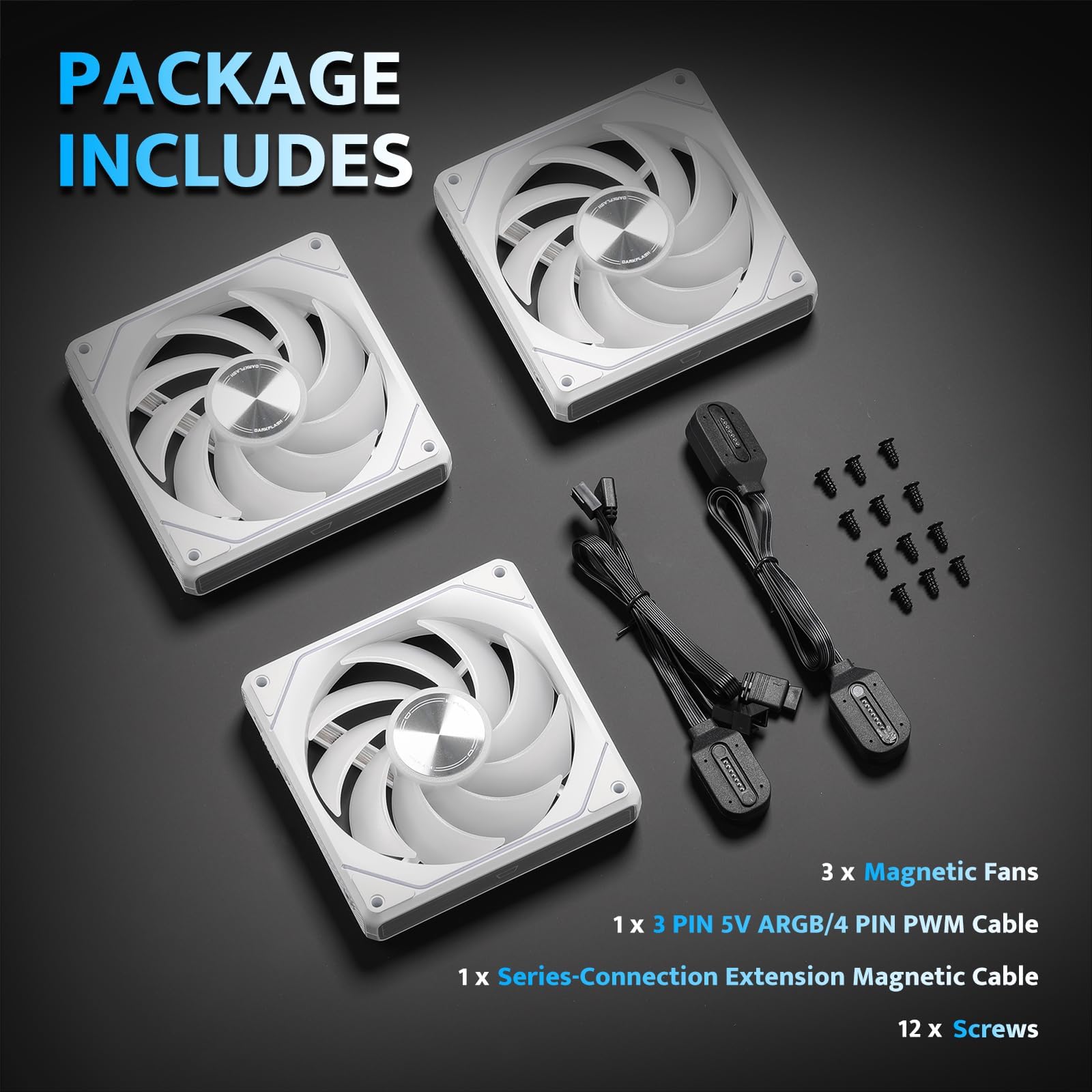darkFlash G24 - Ventole magnetiche ARGB per case PC, 120 mm, confezione da 3, installazione senza attrezzi, raffreddamento fino a 2200 giri/min, PWM a 4 pin, sincronizzazione con software RGB della