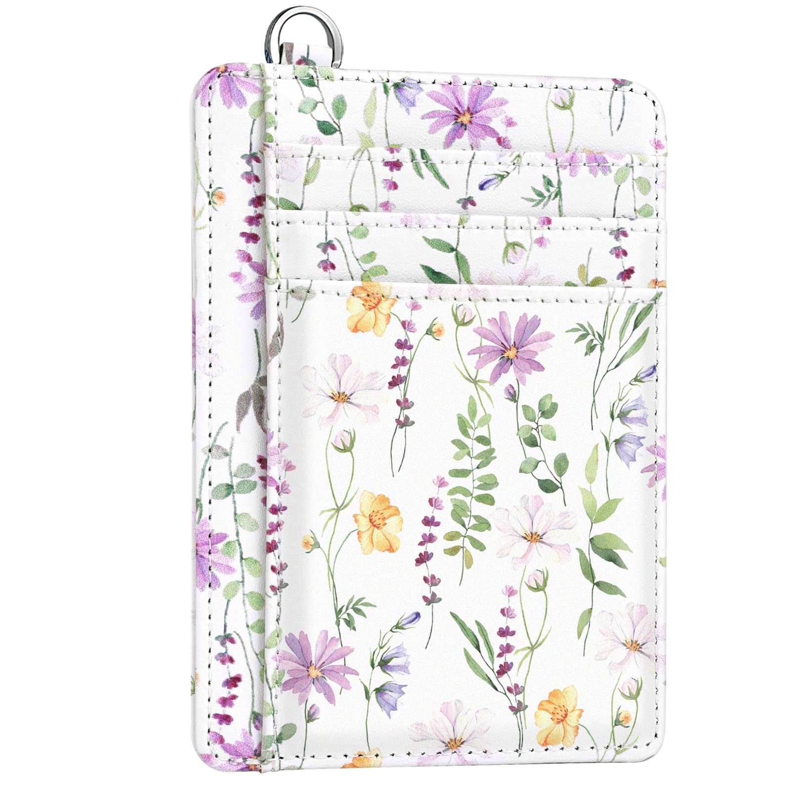 Slim RFID Blocking Bifold Wallet For Women - Small Card Holder With Purple Floral Design