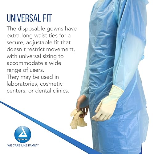 Miniatura 5 de Dynarex 2140 CPE - Bata aislante con lazo para el pulgar con barrera recubierta de poliéster, azul, universal, paquete de 75