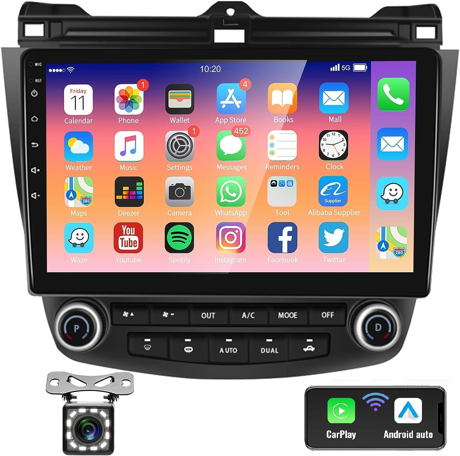 Android Car Stereo for Honda Accord 2003-2007 1GB RAM 32GB ROM Mirror-Link Wi-Fi BT, Radio GPS Navigation, 10 Inch IPS Touch Screen with Backup Camera Included (1+32G Without Apple Carplay)