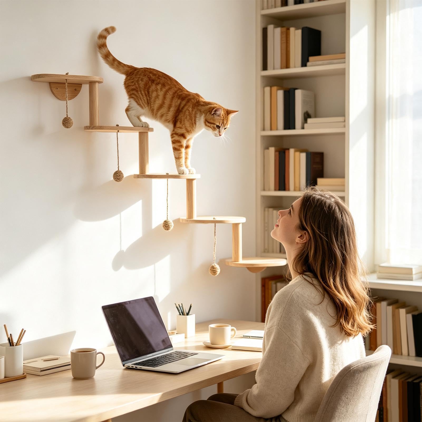 Scala per gatti, letto di riposo e giocattolo tiragraffi in legno per occupazione | Mobili per gatti adatti per porte, camera da letto, soggiorno, casa, esterni, soffitti e angoli