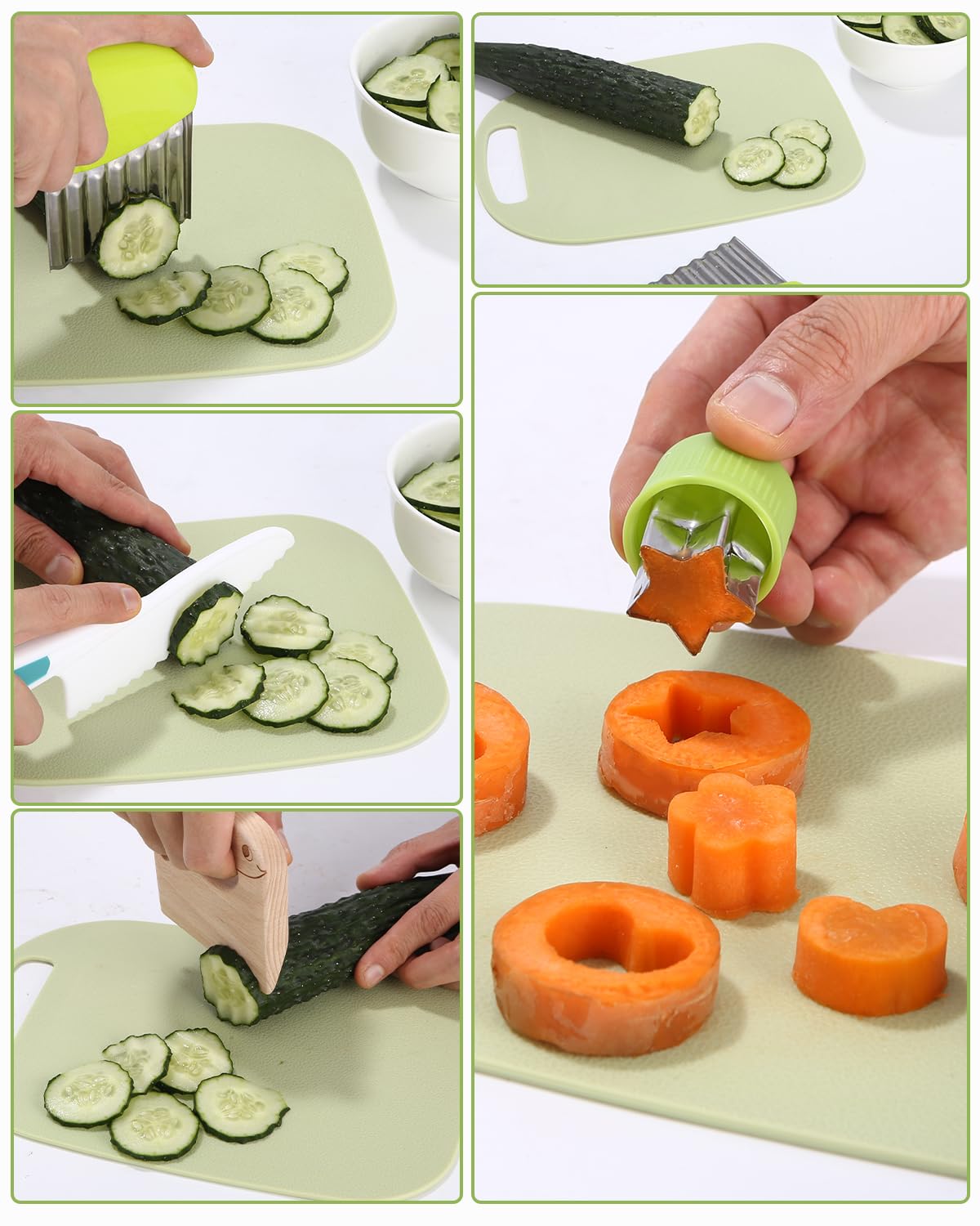 Yiomxhi Set Di Coltelli Gioco Per Bambini 16 Pezzi - Kit Cucina Sicuro Con Tagliere E Grembiule Per Piccoli Chef - 4