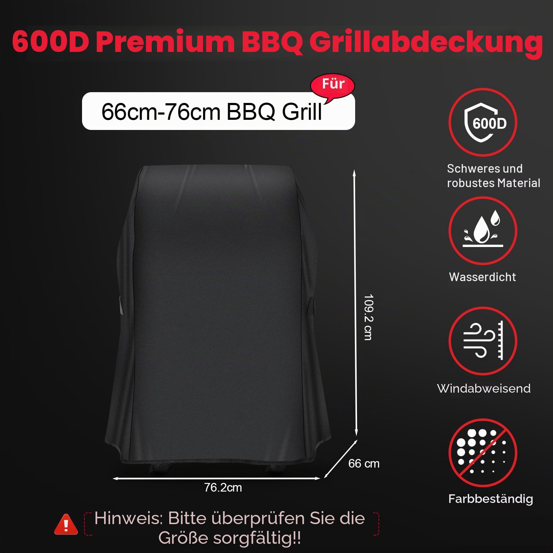 Sonharlar Grillabdeckung Wetterfest 76 cm - 7105 Grillabdeckungen für Weber Spirit 210 Grill, PU abdeckhaube für Weber Spirit E-210 mit klappbarer Seitenablage (76 L x 66 B x 109 H cm)