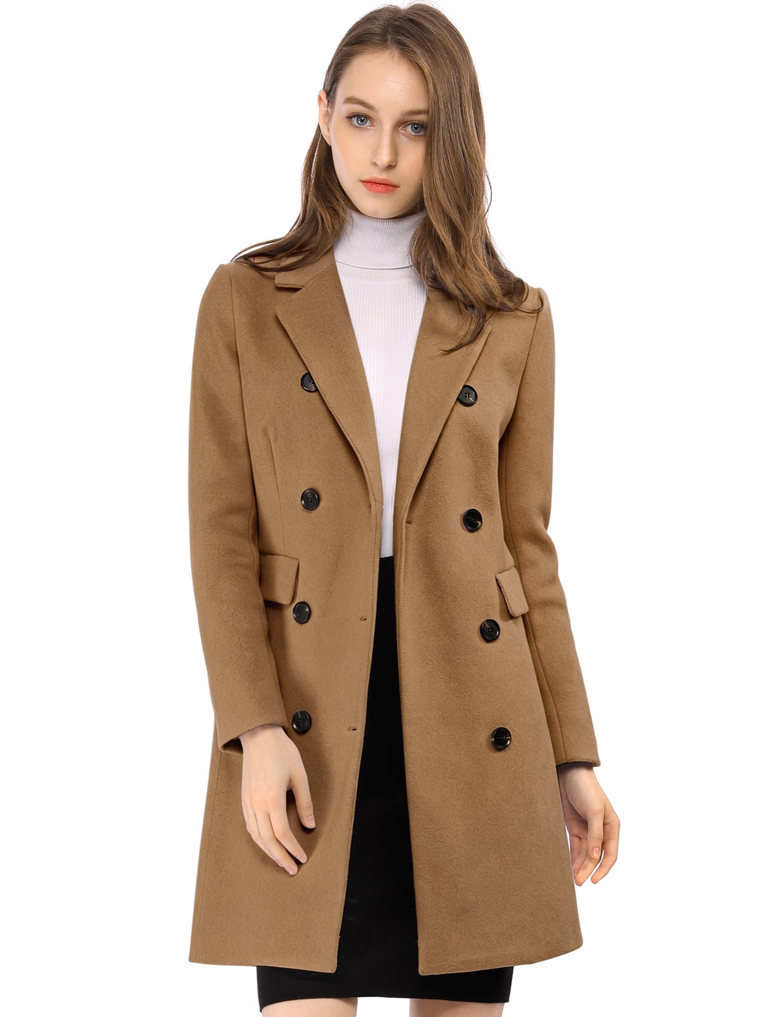 allegra k Women's Winter Coat Elegant Notched Lapel Double Breasted Trench Coat, Camel, Medium-picture-11
