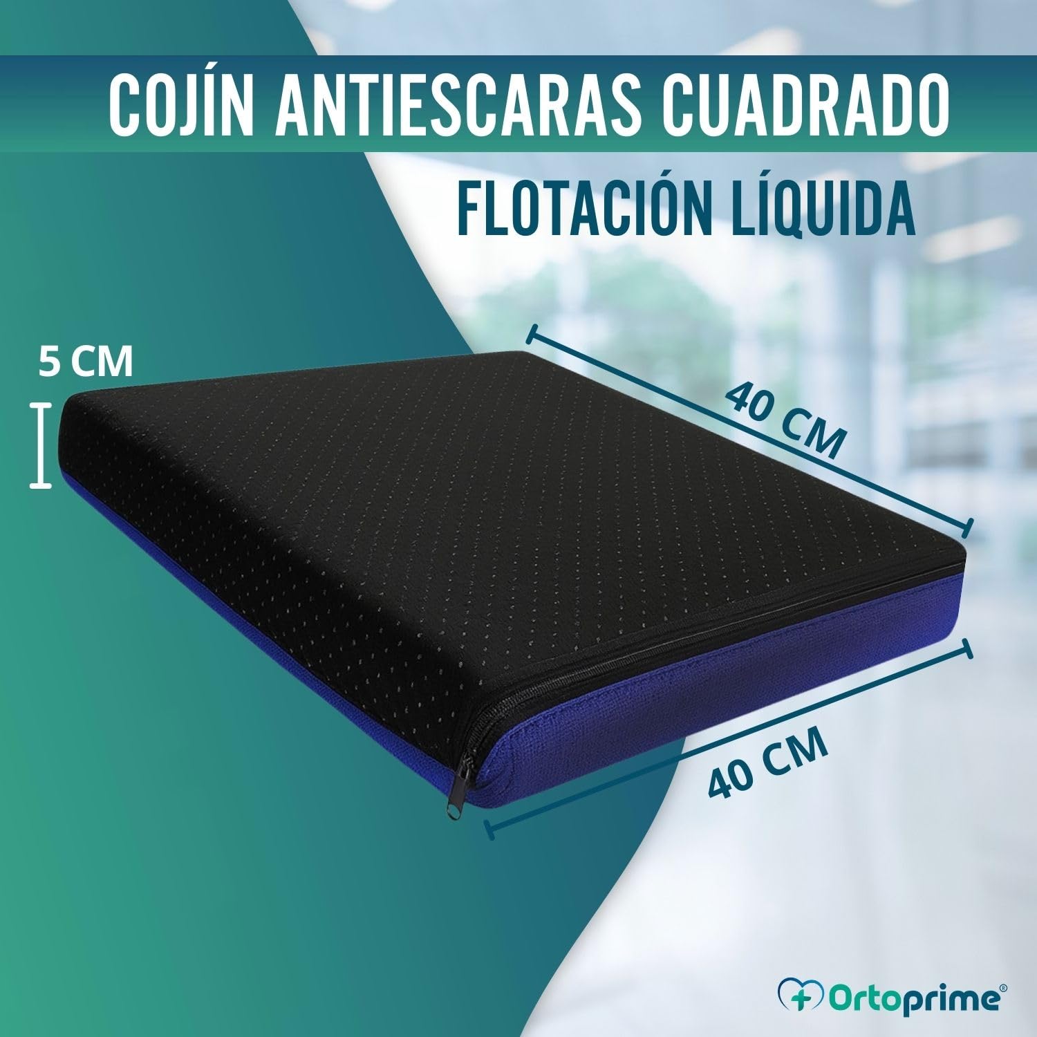 OrtoPrime Cojín Antiescaras Cuadrado FLOTACIÓN Líquida - Cojines Antiescaras Ortopédicos Coxis Alivio - Cojín Antiescaras para Silla Ruedas y Sillón - Cojín Ortopédico Úlceras PRESIÓN (Cuadrado)