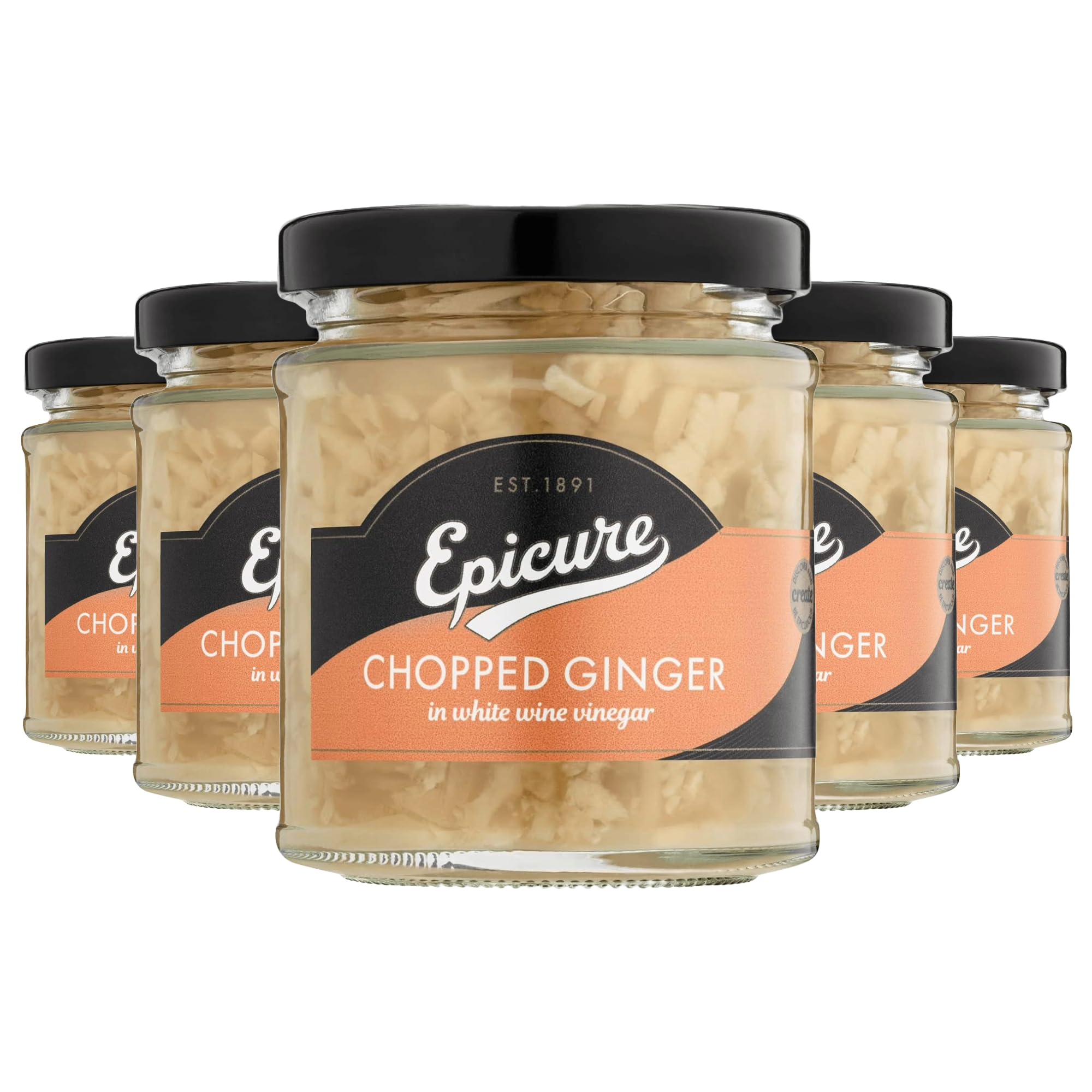 Epicure Chopped Ginger White Wine Vinegar, Zesty Flavour Enhancer, 180 g (Pack of 6)