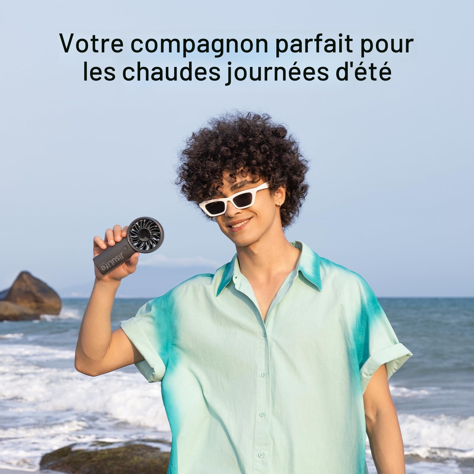 JISULIFE Mini ventilateur portable 5000 mAh avec vent puissant, mini ventilateur rechargeable par USB avec affichage numérique, 5 vitesses de vent, idéal pour les voyages, l'école, les cils - Noir