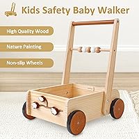 Vista 4 de PairPear Juguetes de Paseo de Madera para Bebés, Andadores de Madera con Velocidad Ajustable para Bebés Aprendiendo a Caminar, Juguetes de Empujar