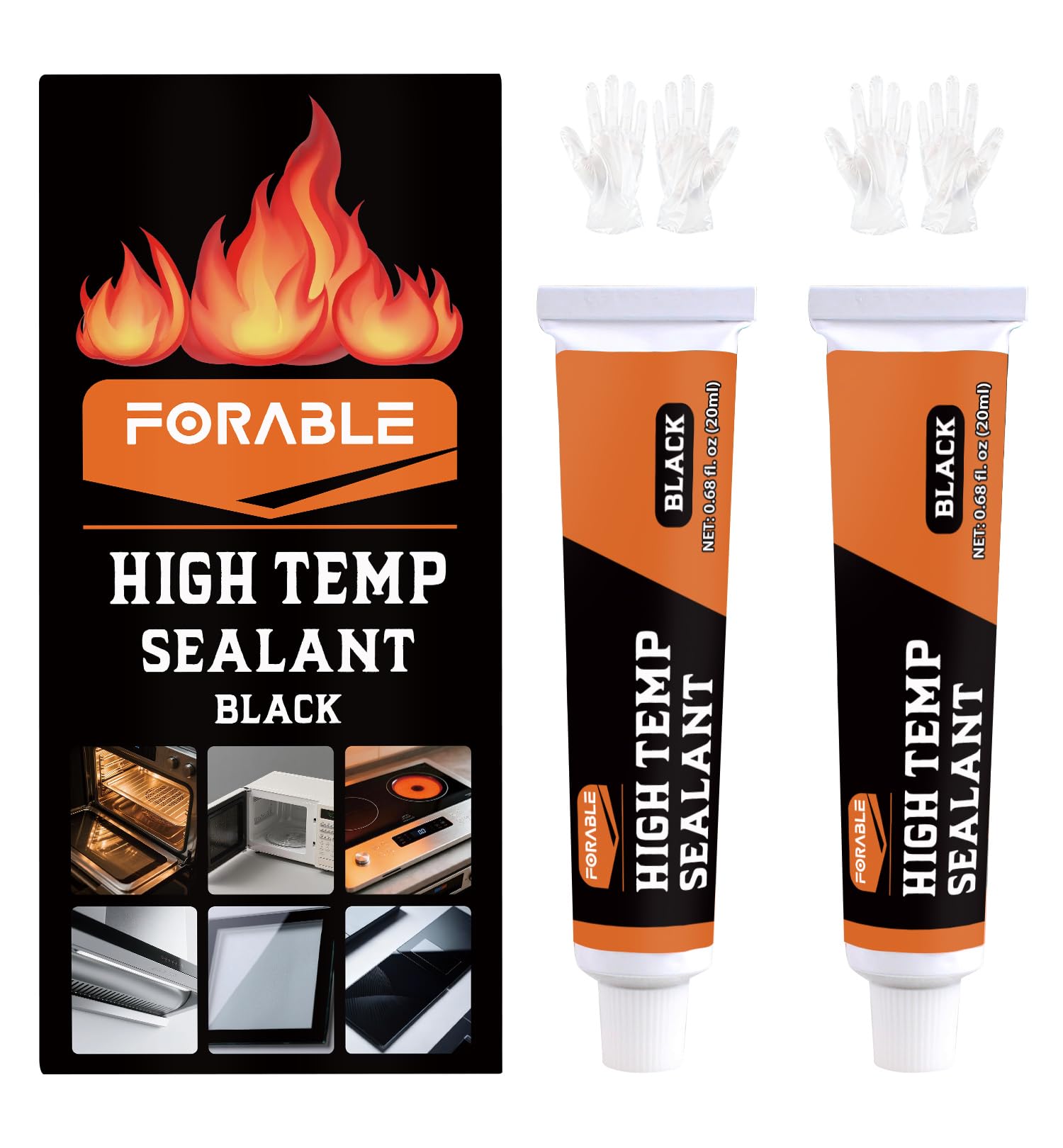 FORABLE High Temperature Silicone Sealant High Temp Gasket Sealer Adhesive for Cooktops, Appliance Glass & Automotive 20ML*2 Pack