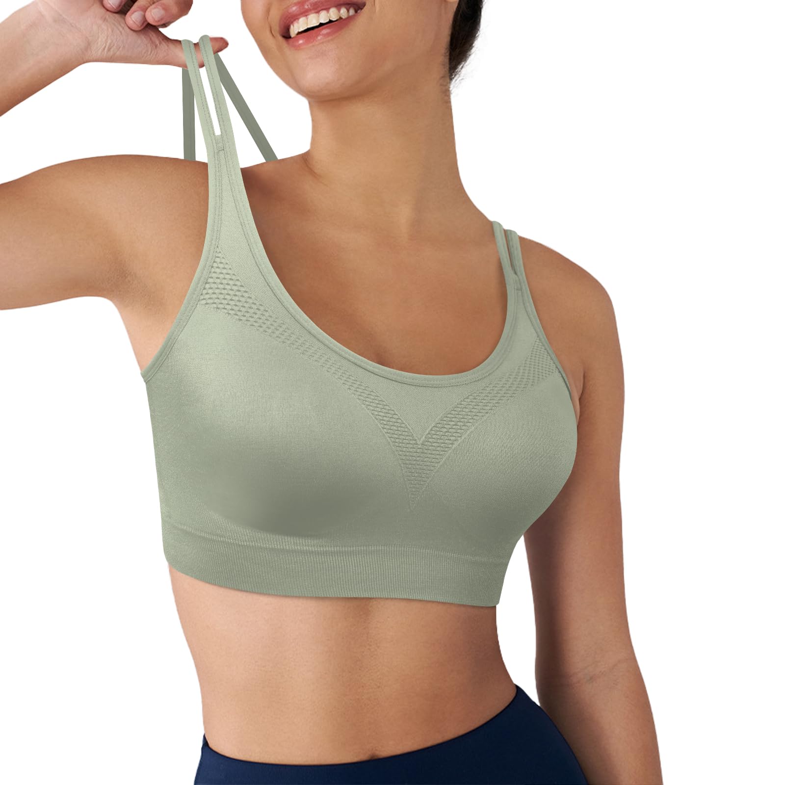 WOYYHO Brasier deportivo con espalda cruzada para mujer, brasier de yoga con tirantes acolchados, sostén de entrenamiento de soporte medio para atletismo, gimnasio, fitness, paquete de 3, Paquete de 3