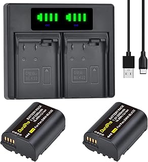 DuraPro 2Pcs 2280mAh DWM-BLK22 Battery + LED Dual USB Charger with Type C Port for Panasonic DMW-BTC15 Lumix DC-GH5 II DC-GH6 DC-S5 G9 GH5 GH5S Cameras