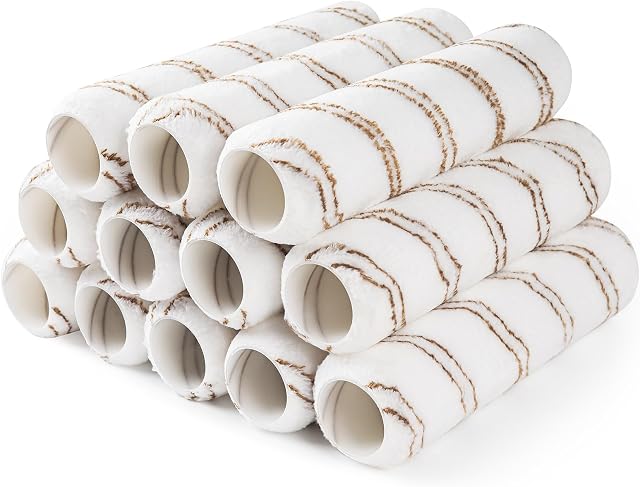 Paint Roller Sleeve 9 Inch (230MM), Microfiber Paint Roller Cover, Large Paint Roller for Painting on Smooth and Semi-Rough Surfaces, Pack of 12 Microfibre Roller Sleeves