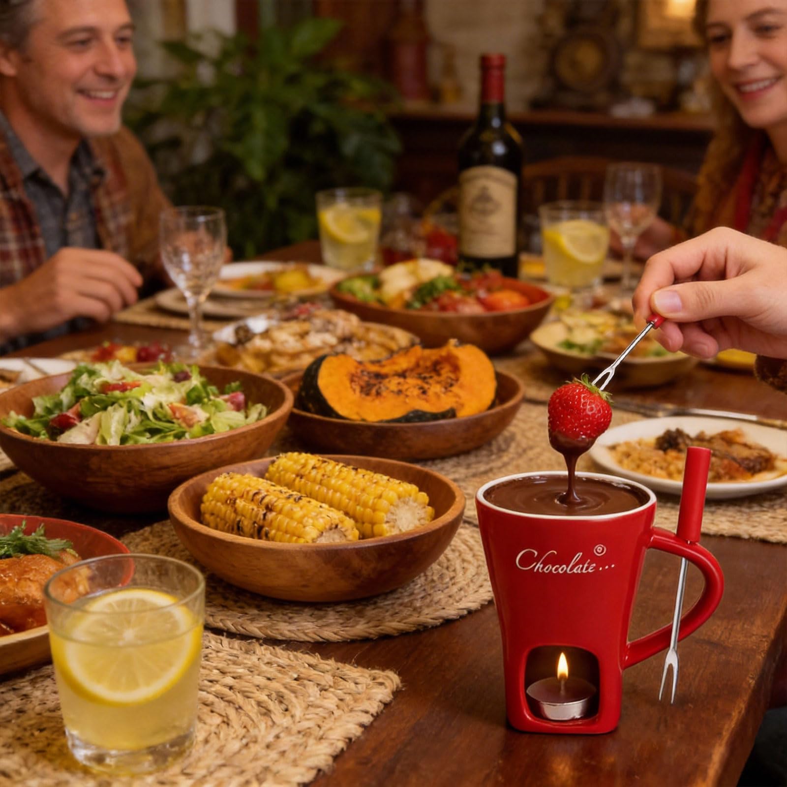 Taza de cerámica para fondue de chocolate, 130 ml, con portavelas y tenedores, fondue de chocolate, juego de fondue de chocolate, juego de fondue de chocolate, cazo para chocolate y queso, mantequilla