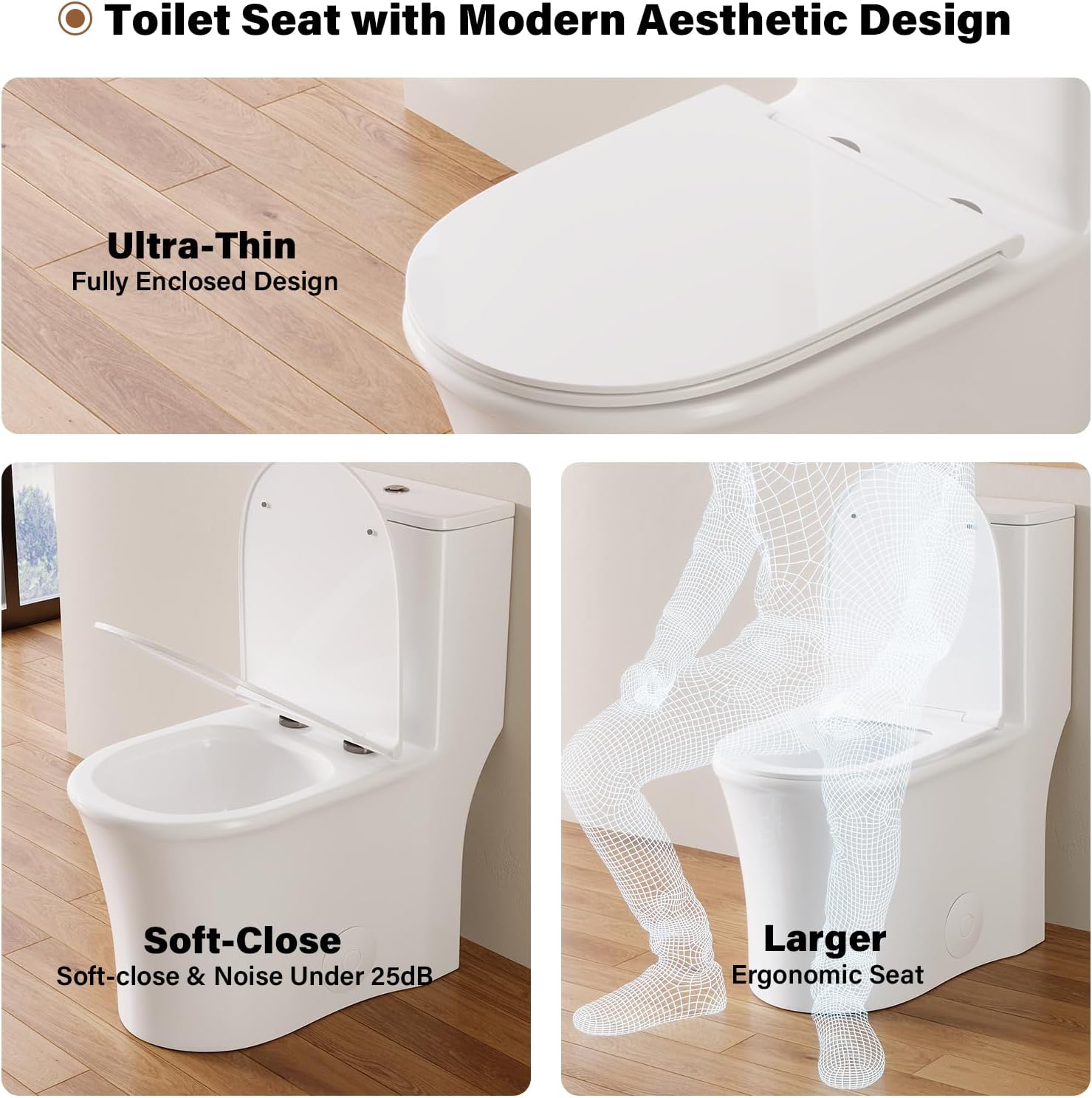 DeerValley One Piece Toilet, Elongated Toilet for Bathroom with 17.24" Comfortable Chair Seat Height, Dual Flush 0.8/1.28 GPF and MAP 1000g,12" Rough-In Modern Toilet Bowl