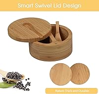 Vista 4 de Caja de bambú para sal y pimienta con tapas, bodega de sal dividida con tapa giratoria y mini cuchara, contenedores de almacenamiento de condimentos